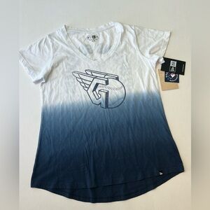 New Era Cleveland Guardian Blue Dye V-Neck T-Shirt MLB Women's Sz Small NWT